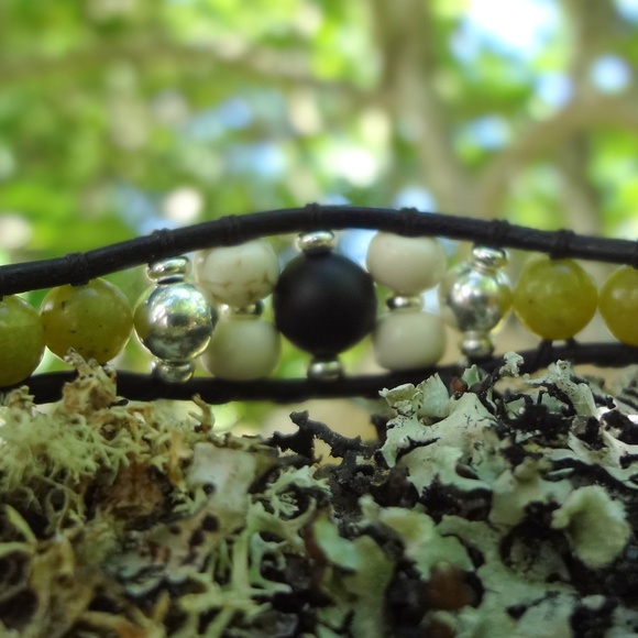 Mixed Blue Jade & Silver Black Leather Boho Wrap Bracelet  Silver Feather Charm, Olive Jade & Black Onyx Leather Wrap Bracelet  - Unisex